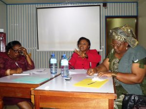 L-R Dr. Focho Gladys ( University of Bamenda), Justice Florence Awasom (V.P. Administrative Court) Mrs Fon Susan N.T (Regional Delegate, Basic Education)